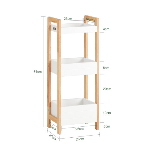 SoBuy Armário Banheiro 3 Cestos Branco e Bambu 2