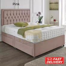 (Pink (with Mattress), 6ft Super King (with 4 Drawer)) DIVAN BEDS WITH MATTRESS & HEADBOARD