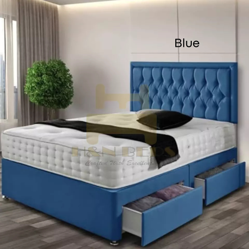 (Grey (with Mattress), 4ft6" Double (with 2 Drawer) ) DIVAN BEDS WITH MATTRESS & HEADBOARD 2