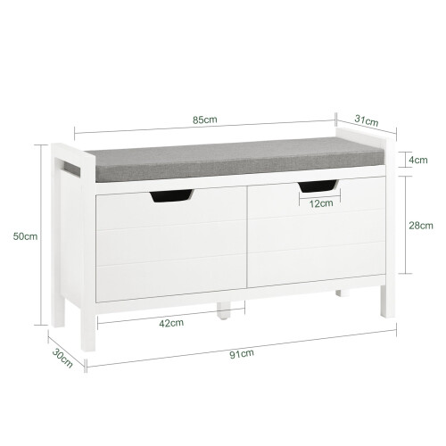 SoBuy Ντουλάπι παπουτσιών με παγκάκι Λευκό 91x30x50 cm 2