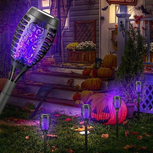 (blue) 2Pcs Outdoor Solar Lamps with Light Sensor Automatic Charging Waterproof Flickering Flame Design Garden Solar Lights 1