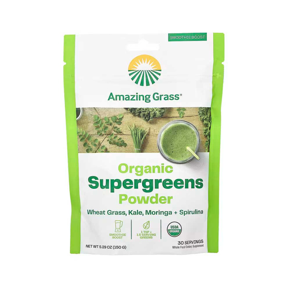 Amazing Grass Organic Supergreens Powder - 150G - Wheat Grass, Kale, Moringa + Spirulina