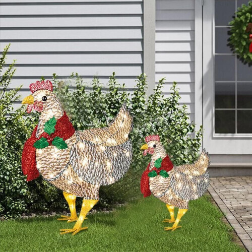 LightUp Chicken with Scarf, Christmas LightUp Chicken Lantern Lawn Decor (M) 2