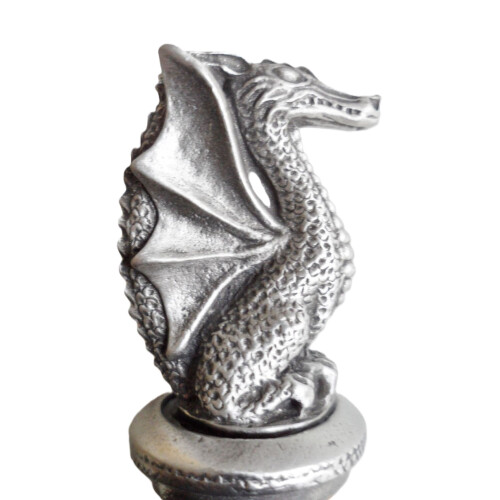 (Add a Gift Pouch) Mythical Dragon Sejant Pewter Bottle Stopper 2
