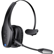 (Black) Truck Driver Bluetooth Headset, Wireless Headset with Mic, Dual Noise Canceling Microphone, Mute Button, 55H Battery, PC Headset for Phone & Computer