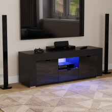 (Black) Eclipse LED TV Unit 2 Door 1 Drawer Storage