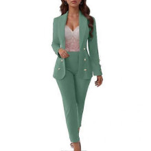 (M, green) Women Pants Suit Set Double Breasted Blazer 2 Piece Business Outfit Ladies Office Work Jacket And Pants Set