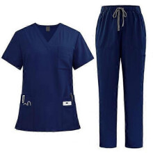 (S, dark blue) Medical Scrubs Set 2 Piece Suit Functional Scrubs for Nurses Doctors V-Neck Top Jogger Pants 9-Pocket Hospital Staff Uniform Set