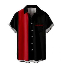 (XL, red) Men Casual Shirt Lapel Short Sleeve Single Breasted Shirt Loose Fit Hawaiian Style Button-Up Bowling Shirt