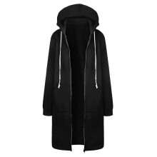 (XXXXXL, black) (S-5XL) Chic Lady Solid Color Long Sleeve Casual Hooded Sweatshirt Coat Zipper Outwear