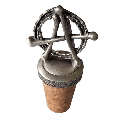 (Add a Gift Pouch) Anarchy Pewter Bottle Stopper 2