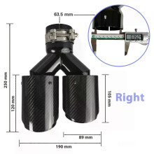 (63.5mm-89mm-Right)1 Pcs Universal Car Carbon Fibre Tail Throat Silencer Length Black Y-Shaped Double