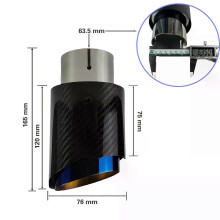 (63.5mm-76mm)1 Pcs Universal Car Carbon Fibre Tail Throat Stainless Steel Silencer Blue Plating Twill