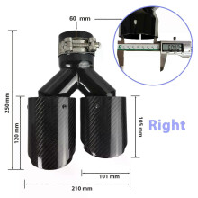 (60mm-101mm-Right)1 Pcs Universal Car Carbon Fibre Tail Throat Silencer Length Black Y-Shaped Double