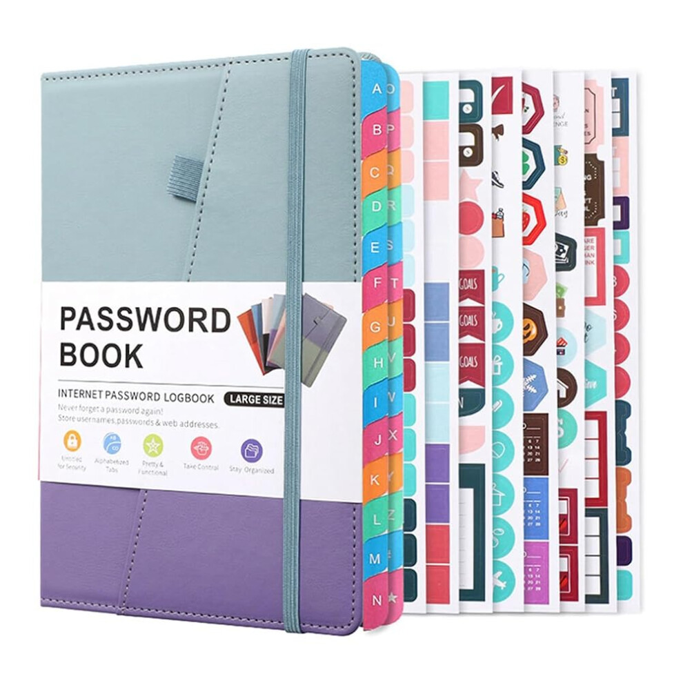 Password Keeper Book with Colorful Alphabetical Tabs and Bookmarks for Seniors 8.5 x 6.25 Inch Internet Address E Blue/Purple-image-OPC-PJ5GVC8-NEW