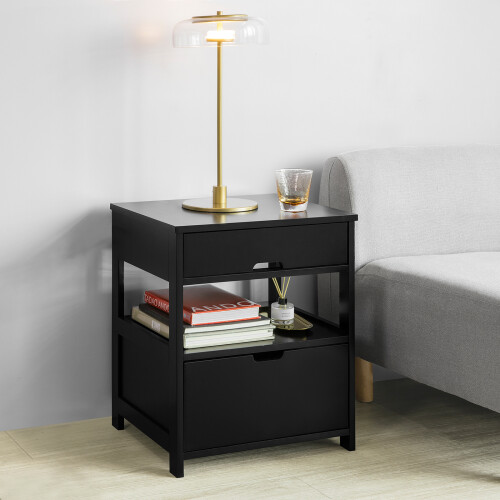 SoBuy Black Bedside Table with 2 Drawers 1