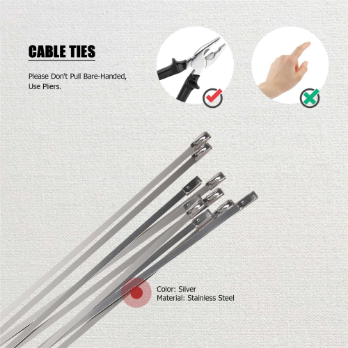 10Pcs 17.7" Stainless Steel Locking Cable Ties Silver 2