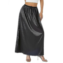 (S-Schwarz) Damen-Satin-Spitzen-Unterkleid, S/M/L/XL/XXL, einfarbig, elastischer Bund, mehrere Farben