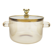 Glastopf, Transparent, Kochtopf, Suppentopf, Heizung, Doppelgriffe, Glastopf mit Deckel, Goldfarben
