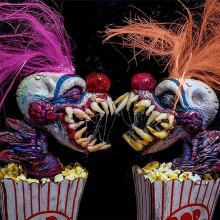 Clown-Skulptur, Halloween-Clown-Dekoration, Popcorn-Clown, Gruseliger Clown-Kopf, Statue, Kunstharz, Bastel-Clown Aus Dem Weltraum, GrüN