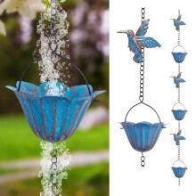 Adjustable rainwater collector chain with 7 cups and hummingbird lotus design (7.87 feet)