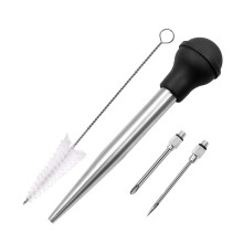 Baster turkey, portable, made of stainless steel, with needle, tool, base and cleaning brush, suitable for cooking and grilling Ref: 7449