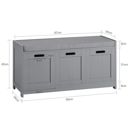 SoBuy Πάγκος Εισόδου Γκρι με Ντουλάπι 90x45x35cm 2