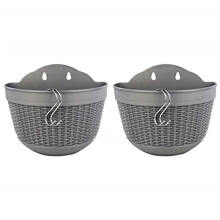 Wall Basket Flower Box Plastic Hanging Pot with S Hooks (Grey)