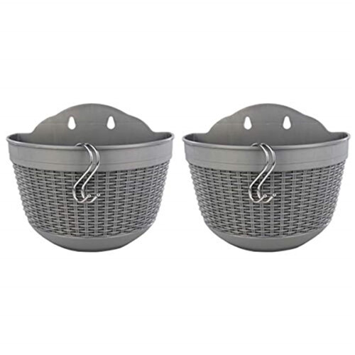 Wall Basket Flower Box Plastic Hanging Pot with S Hooks (Grey)