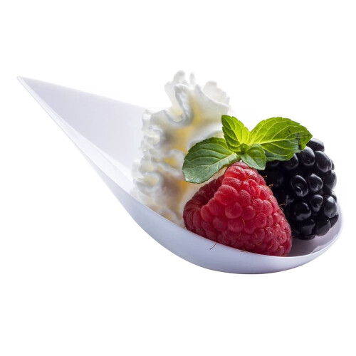 100 Tear Drop Mini Appetizer Plates - Plastic Dessert Bowls, White