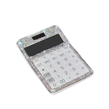 Strass Cristal éBlouissant 12 Chiffres Solaire et Batterie Double Alimentation, Calculatrice D'Affichage LCD pour Bureau, éCole Blanc
