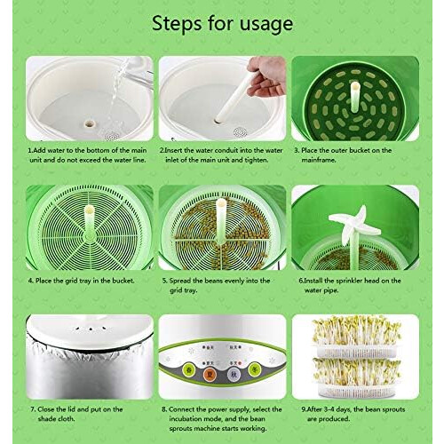 Electric sprouting machine, intelligent thermostat, automatic soybean sprout maker with 2 layers Ref: 2097 1