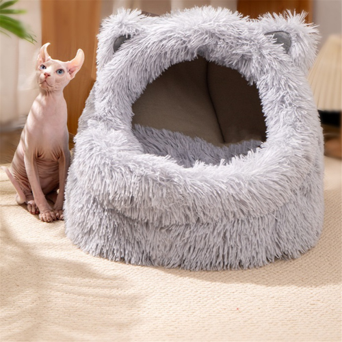 Plush Cat Bed Semi-Enclosed Dog Removable L 2