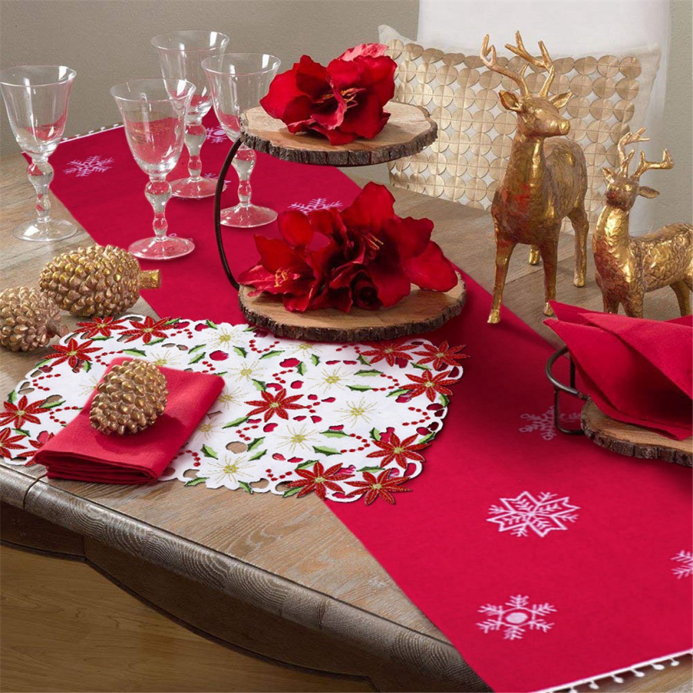 Tlily Placemats Set Of 6 Embroidered Christmas Poinsettia & Holly Design