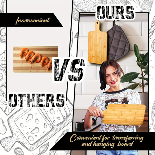 Bamboo Cutting Board with Handle Wooden Serving B 2