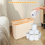 Foldable Toilet Paper Storage Basket with Lid, Creamy white 7