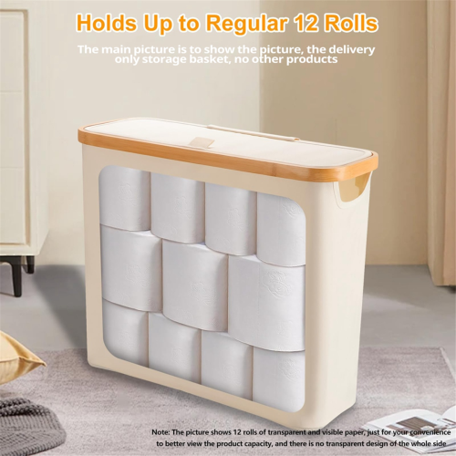 Foldable Toilet Paper Storage Basket with Lid, Creamy white 2