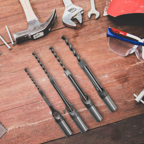 4Pcs Woodworking Square Hole Drill Bits Wood Mortising Chisel Set 1