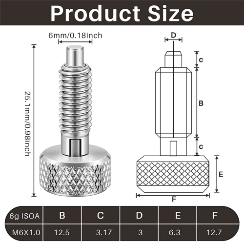 2X Hand Retractable Spring Plunger with Knurled Handle Stainless Steel Lock-Out M6 Type Release Pins A 1
