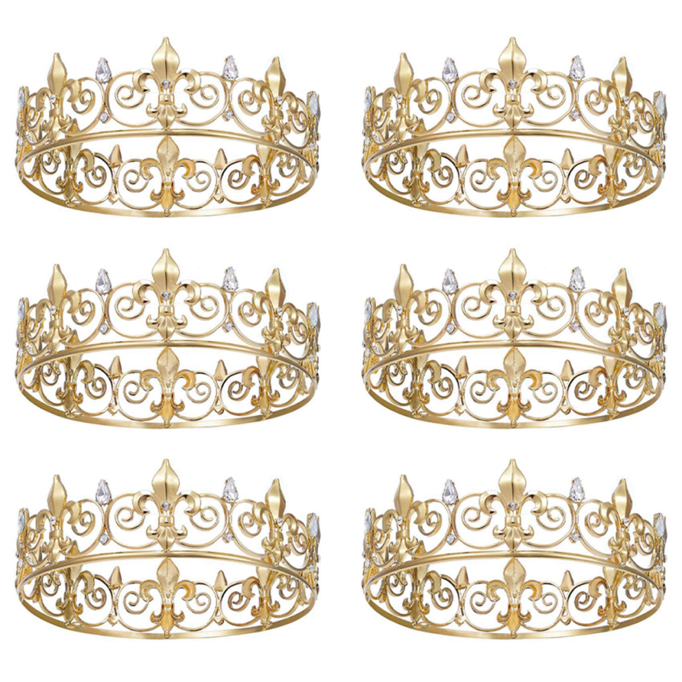 6X Royal Crown For Men - Metal Prince Crowns And Tiaras, Full Round Birthday Hats,Medieval Accessories (Gold) Gold 4851714528917