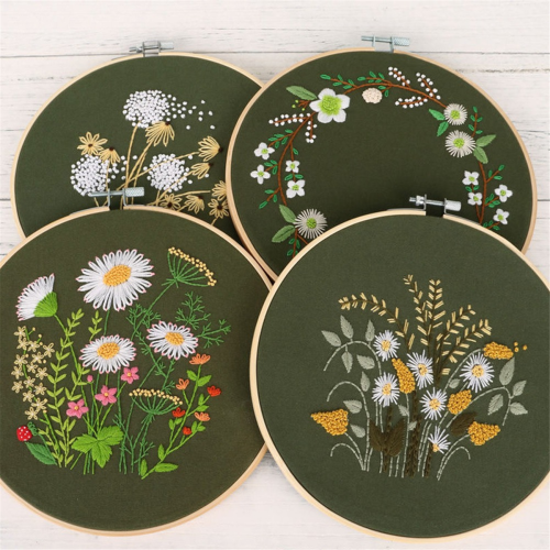 4Sets Hand Embroidery Kit for Beginners, Includes Flower, Hoop, Tools 2