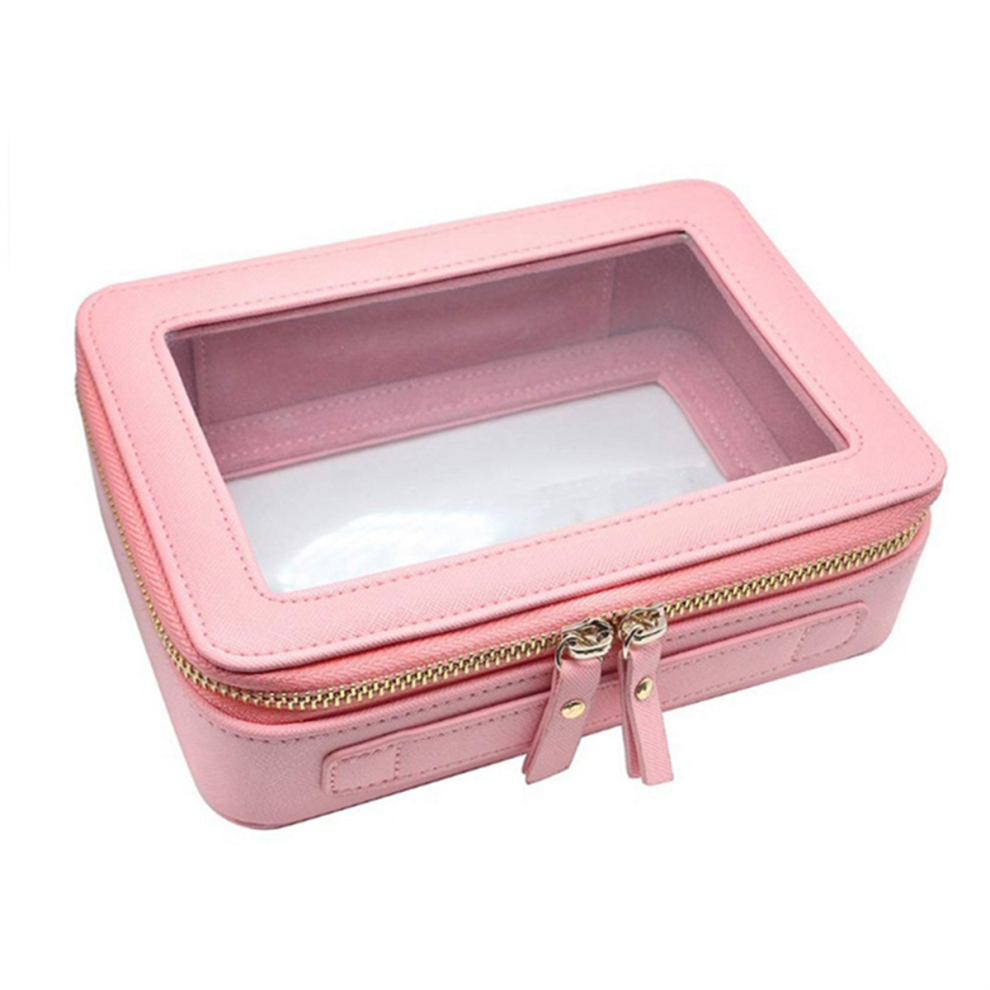 Tlily Transparent Cosmetic Box Zipper Leather Tourism Cosmetics Storage