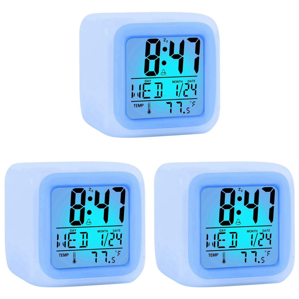 Tlily 3X Alarm Clock Digital Travel For Bedroom Boy Girl,Small Bedside Clocks,Display Time/Date Led Night Light With Snooze