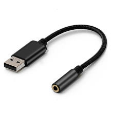 Adaptateur audio USB vers prise casque 3,5 mm, 2 x, carte son stéréo externe pour PC, ordinateur portable (0,6 pied, noir)