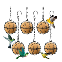 6 Stück Ball-Vogelfutterspender, Talg-Metall-Hängefutterspender mit Haken, runder Futterspender, schwarz