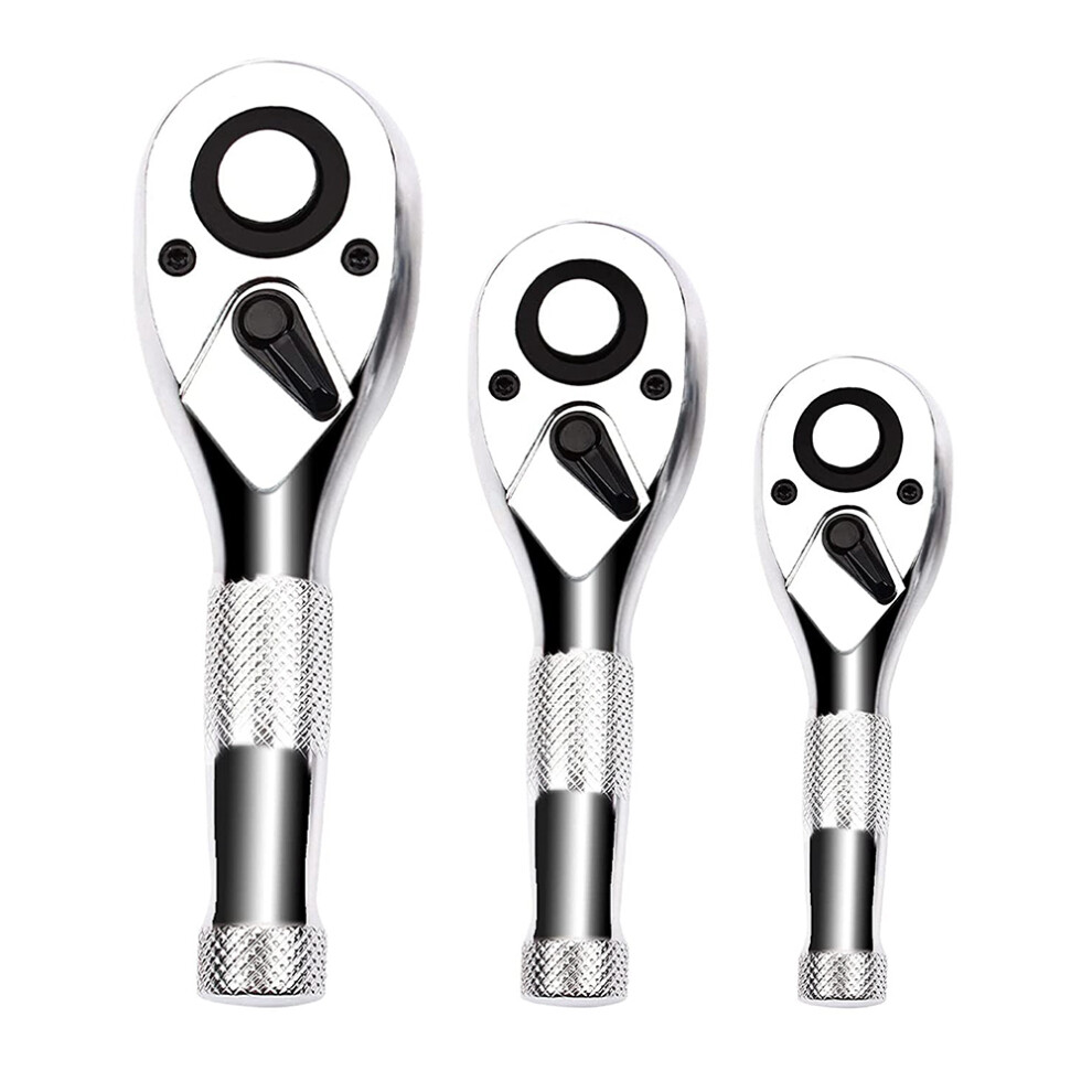 Photos - Tool Kit 1/4, 3/8, 1/2 Inch Drive Stubby Ratchet Set 3Pc Mini Quick-Release Head 72-Tooth