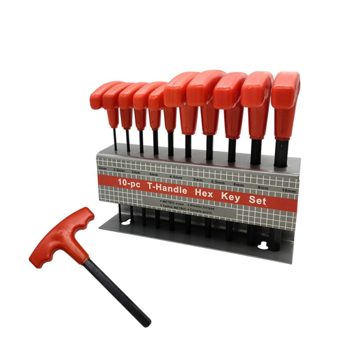 10 Piece Hexagonal Wrench Set with Flat Head T-Shaped Red Handle H2-H10 Blackened Iron Frame 2