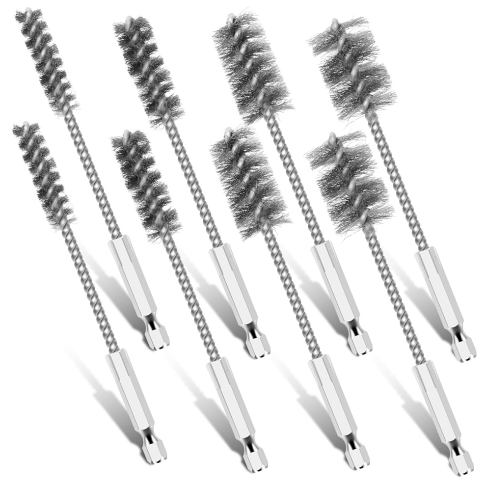 8Pcs Stainless Steel Wire Brush, Bore Brush Set, With Hex Shank 4854148741006