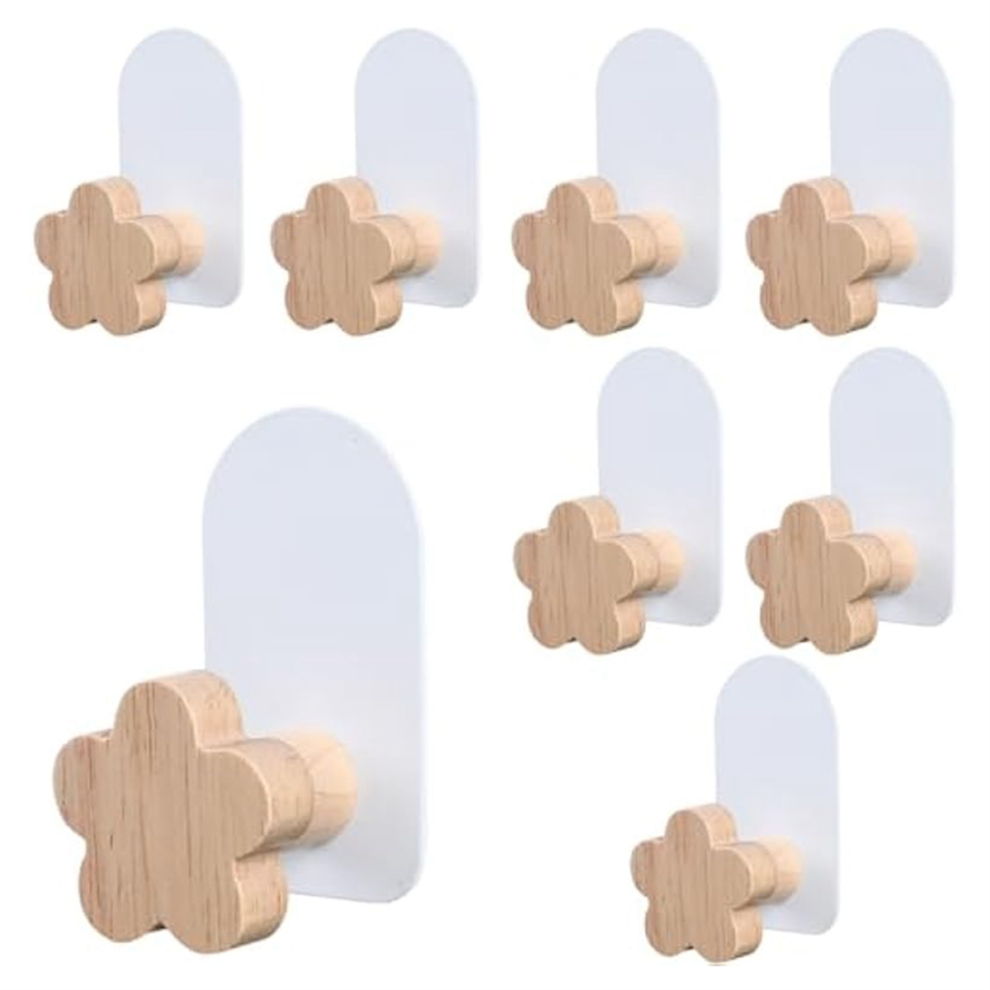 8 Stuks Gevormde Haken, Decoratieve Haken Voor Kinderkamers, Houten Kledinghaken, Zelfklevende Wandhaak Voor Het Ophangen Van Jassen-image