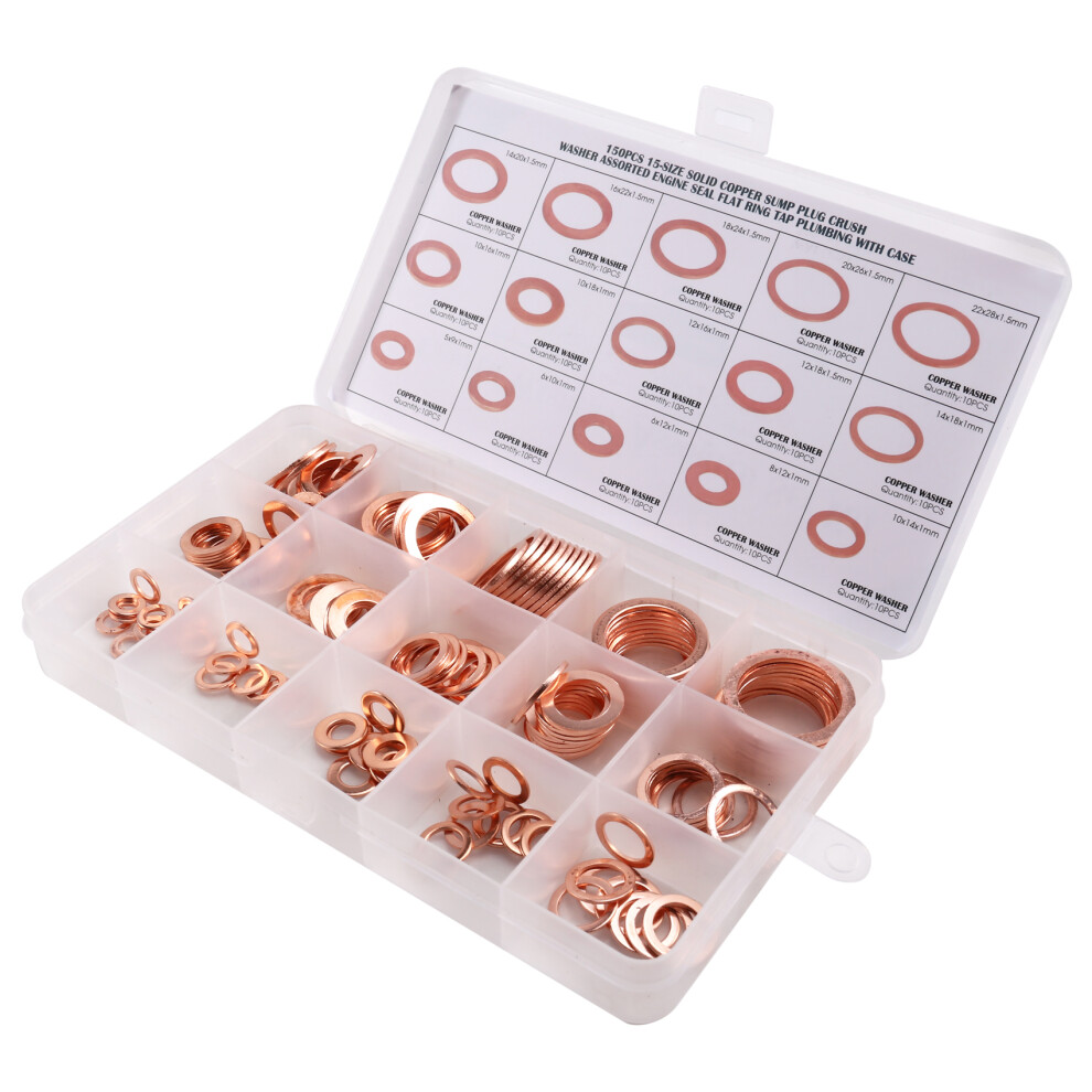 150pcs copper washers, sealing gasket, metal flat washer combo.-image-OPC-PJ5KGJ9-NEW